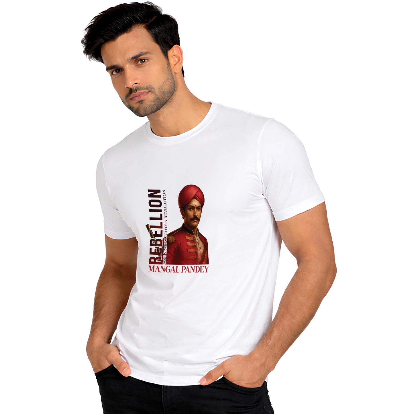 Independence Day T Shirt for Men Cotton Round Neck Half Sleeve - Mangal Pandey