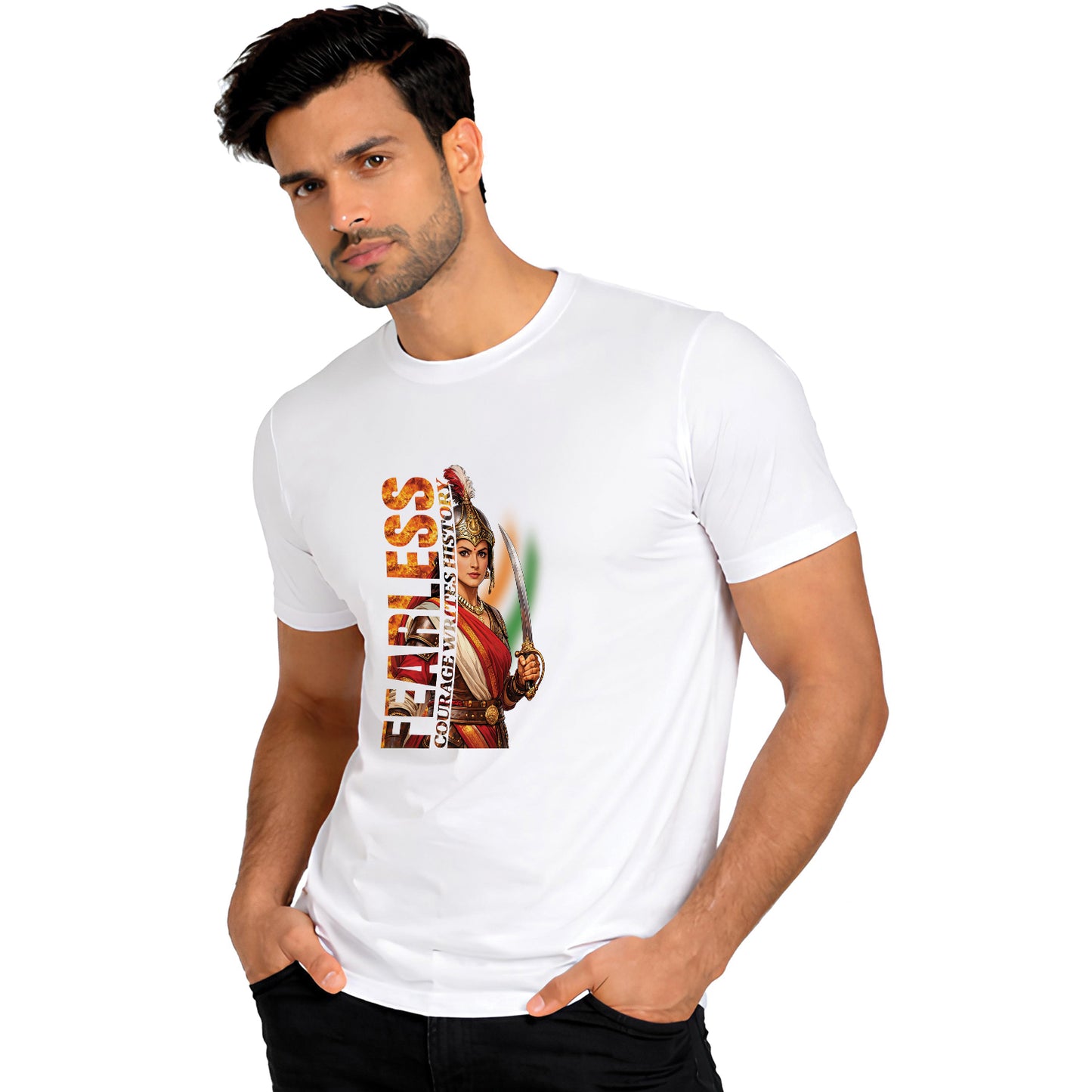 Independence Day T Shirt for Men Cotton Round Neck Half Sleeve - Rani Lakshmibai