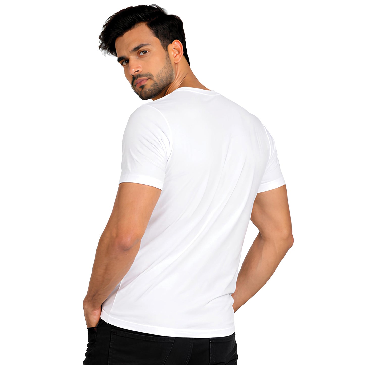 Back View of Mahadev Shiva Printed White Cotton T-Shirt | Binayak Stores