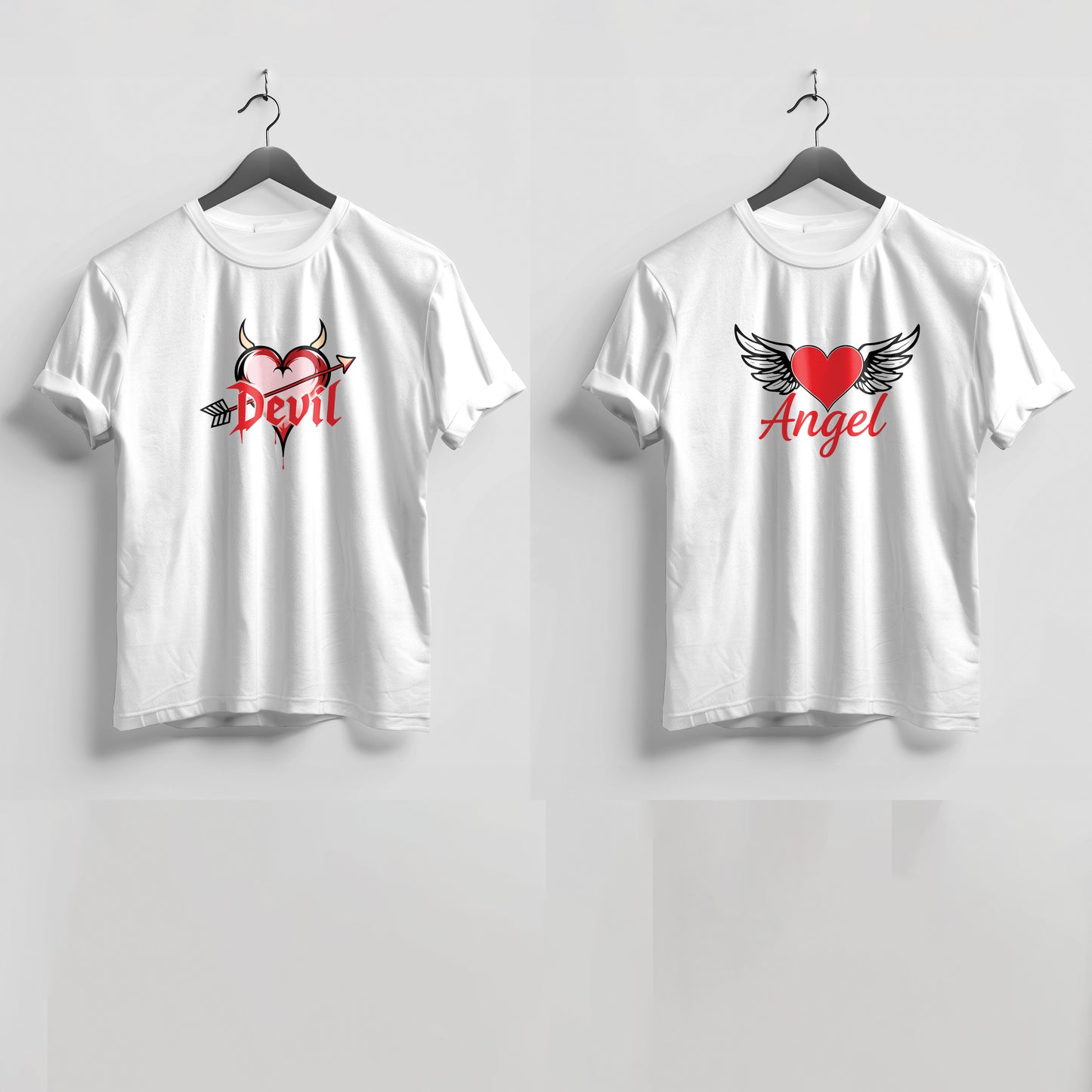 Valentine’s Day Matching Couple T-Shirts – Stylish Half Sleeve Custom Printed Tees for Him & Her – Heart-Themed Romantic Gifts – Premium Cotton Apparel – Perfect Valentine’s Day Gift (Pack of - 2)
