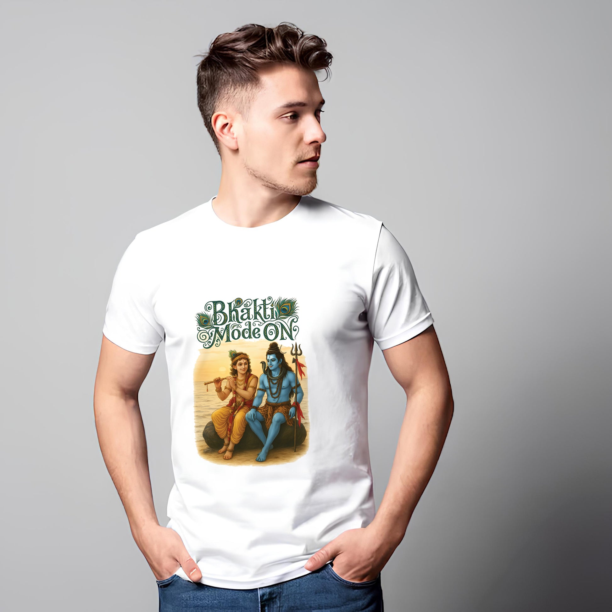 Gopal printed white premium cotton round neck T-shirt front view | Binayak Stores